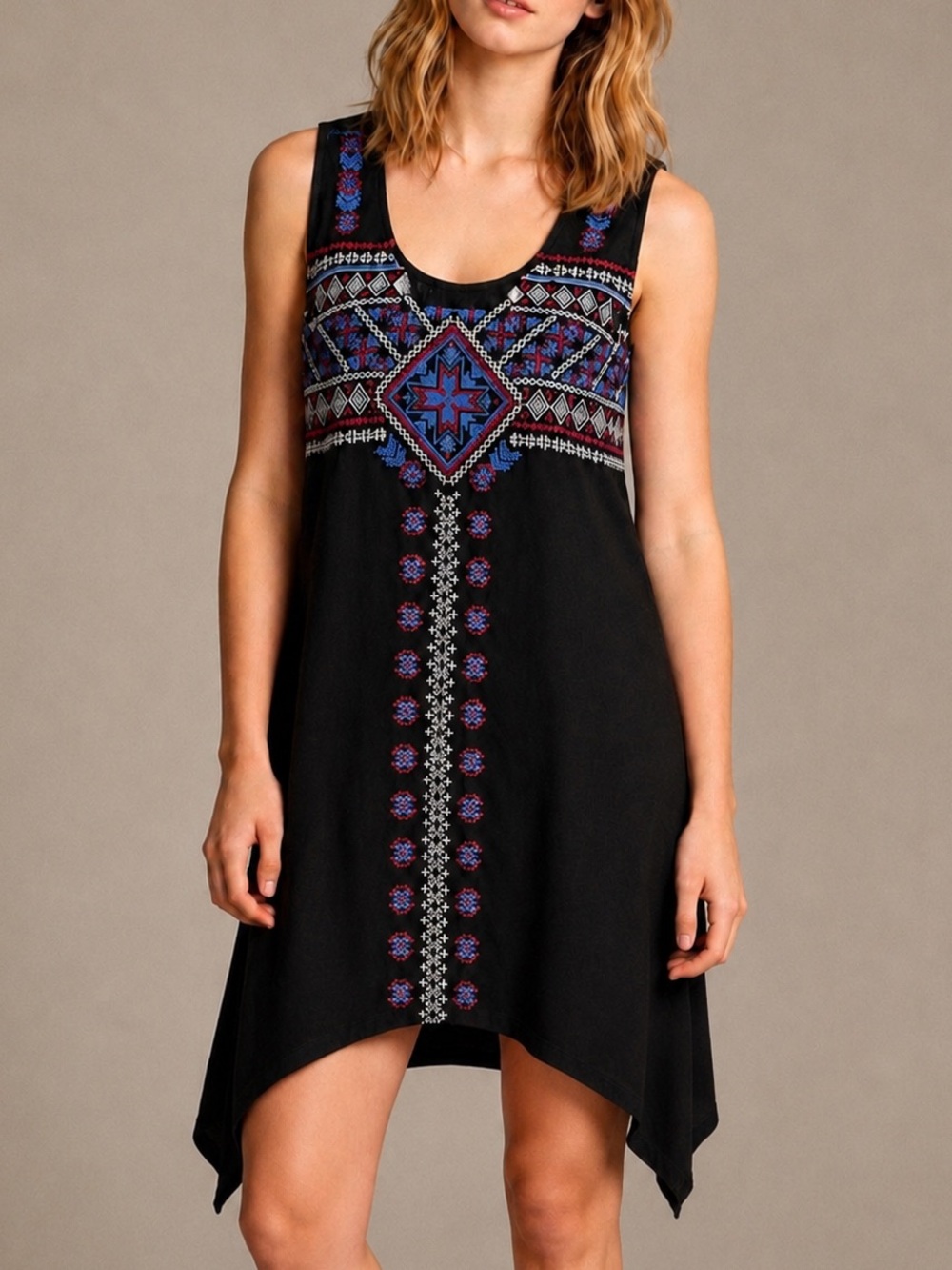 Johnny Was JoJo Linen Embroidered Sleeveless Tunic Dress, Black | Size Small EUC